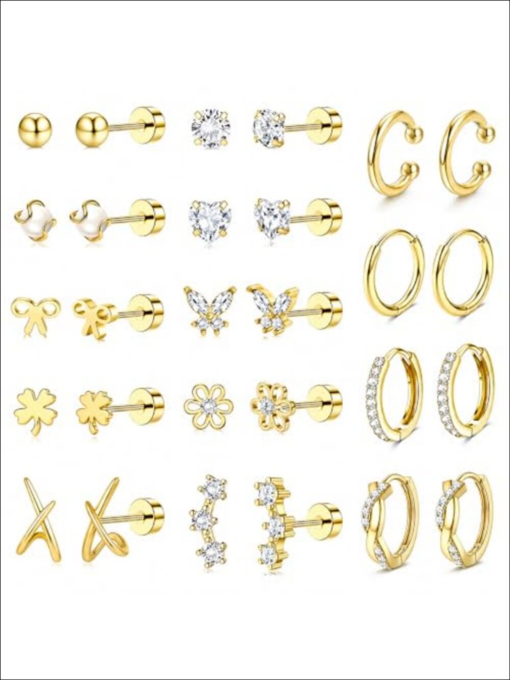 Flat Back Stud Hoop Earrings Set 316L Stainless Steel Hypoallergenic